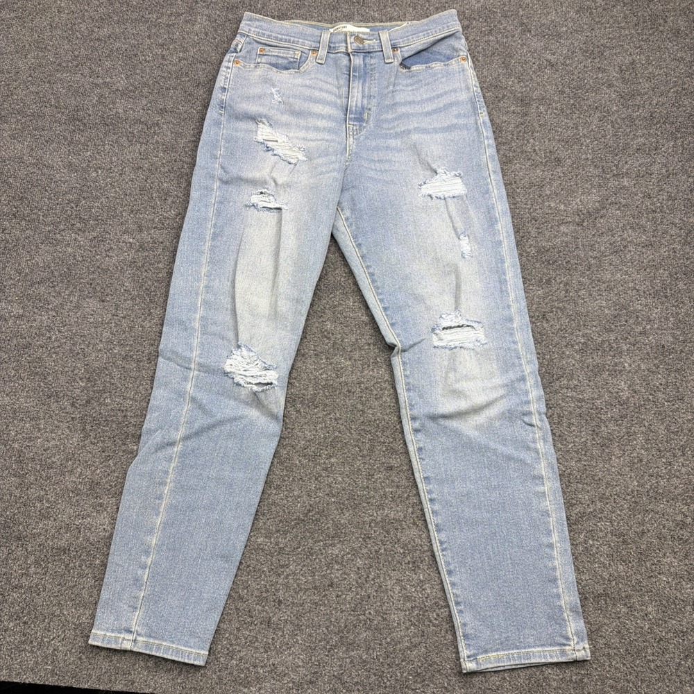 Levis Signature Gold Mom Jeans 7 28W Light Wash High Rise Ripped Straight Leg